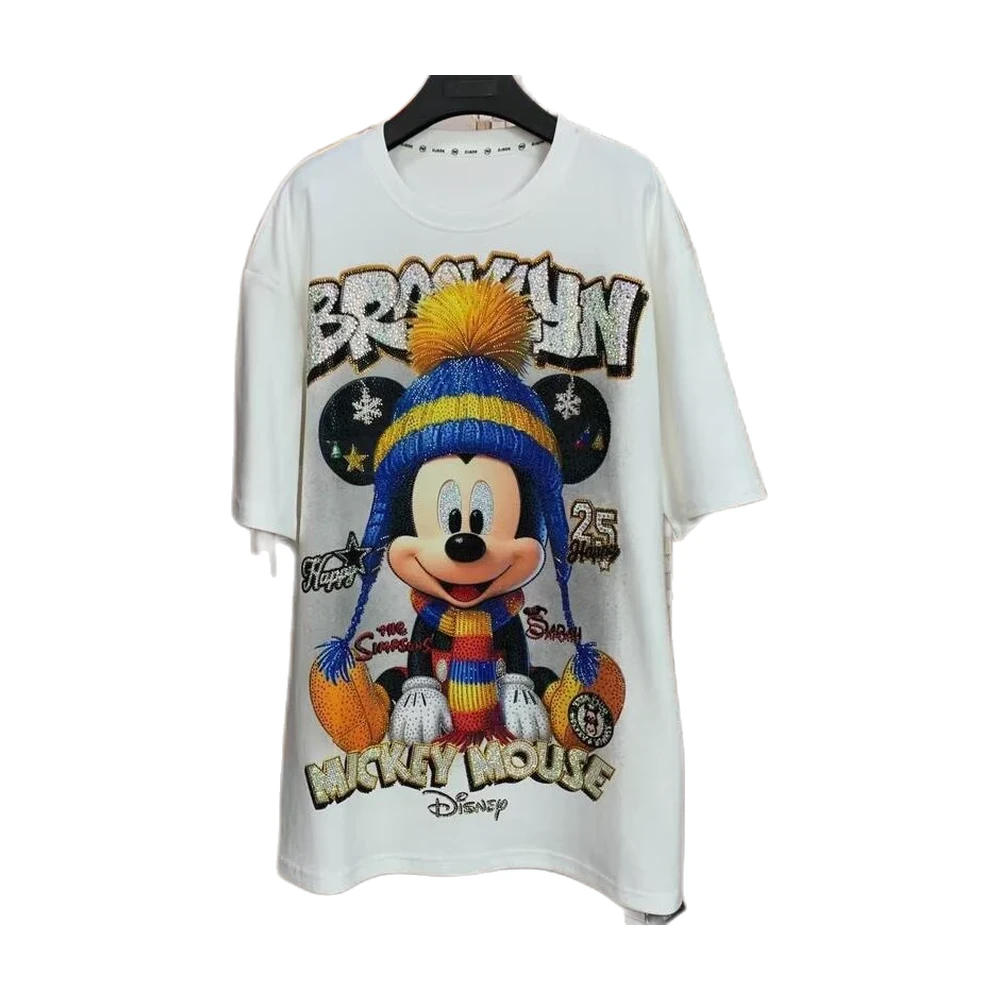 Women’s Rhinestone Detail Cartoon Graphic Tee - garment view