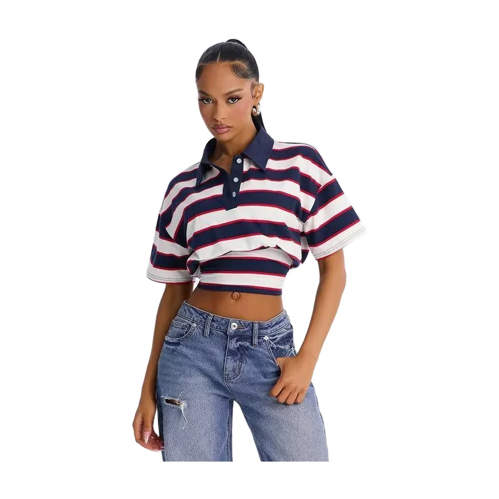 Women’s Striped Polo Crop Top - garment view