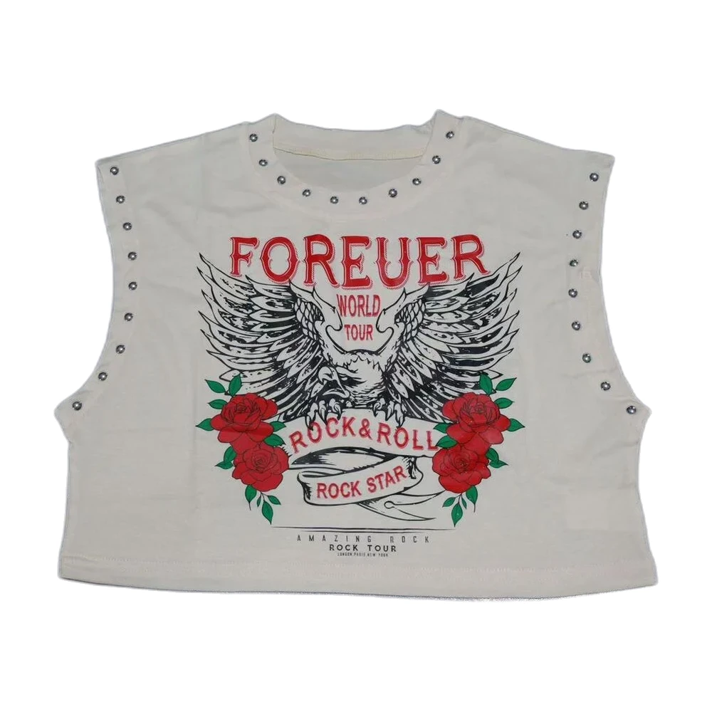 Women’s Studded Graphic Cropped Tank Top - garment view