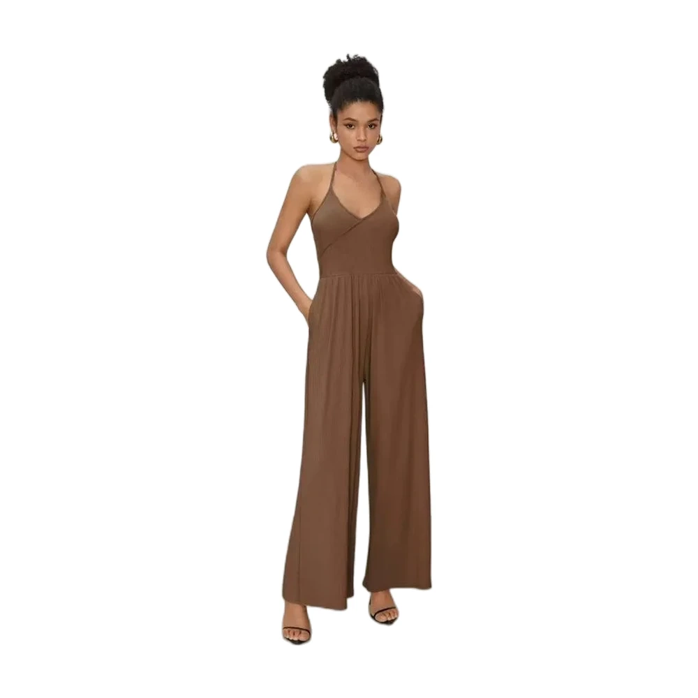 Women’s Ribbed Knit Wide-Leg Jumpsuit - garment view
