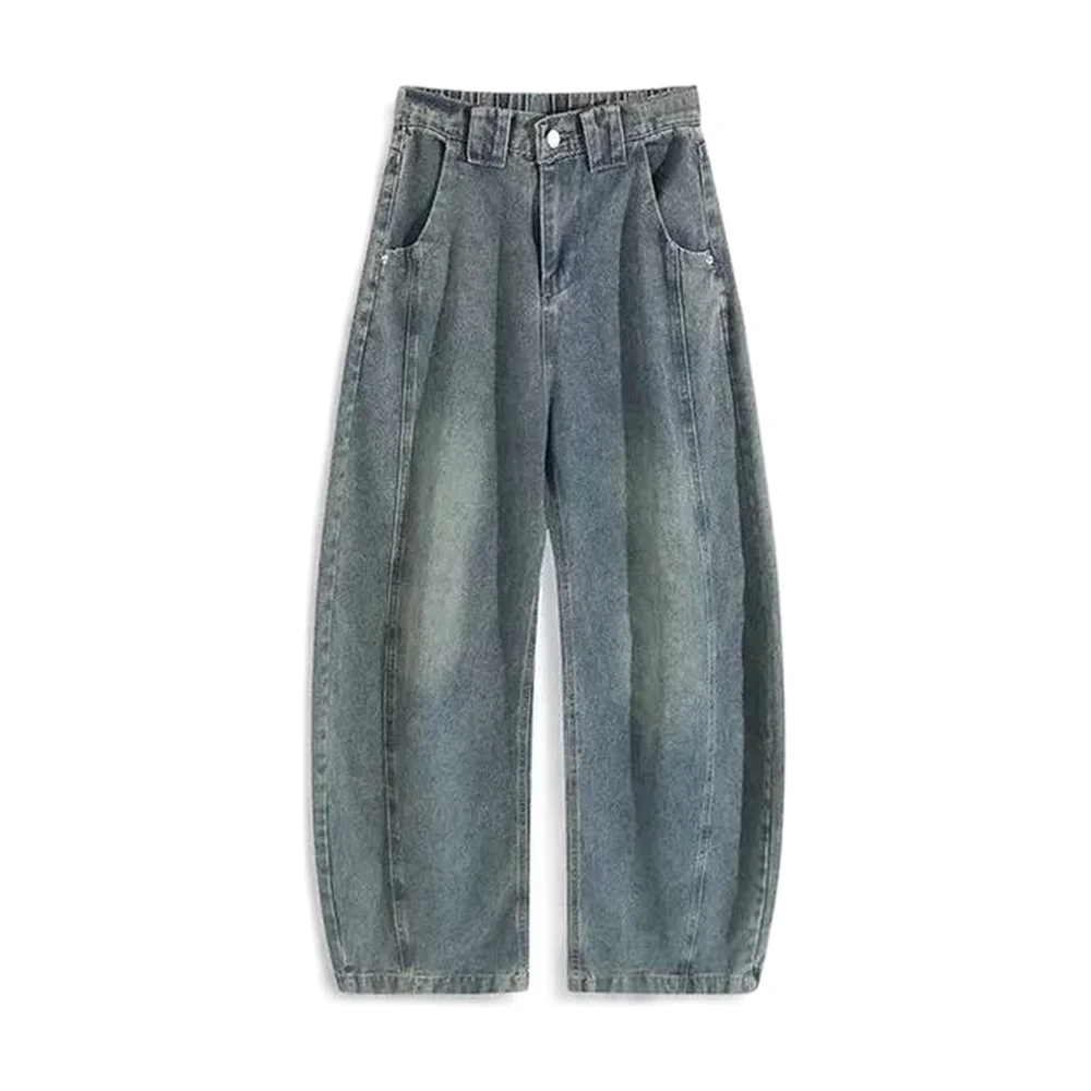 Men’s Vintage-Wash Oversized Barrel-Leg Denim Jeans - garment view