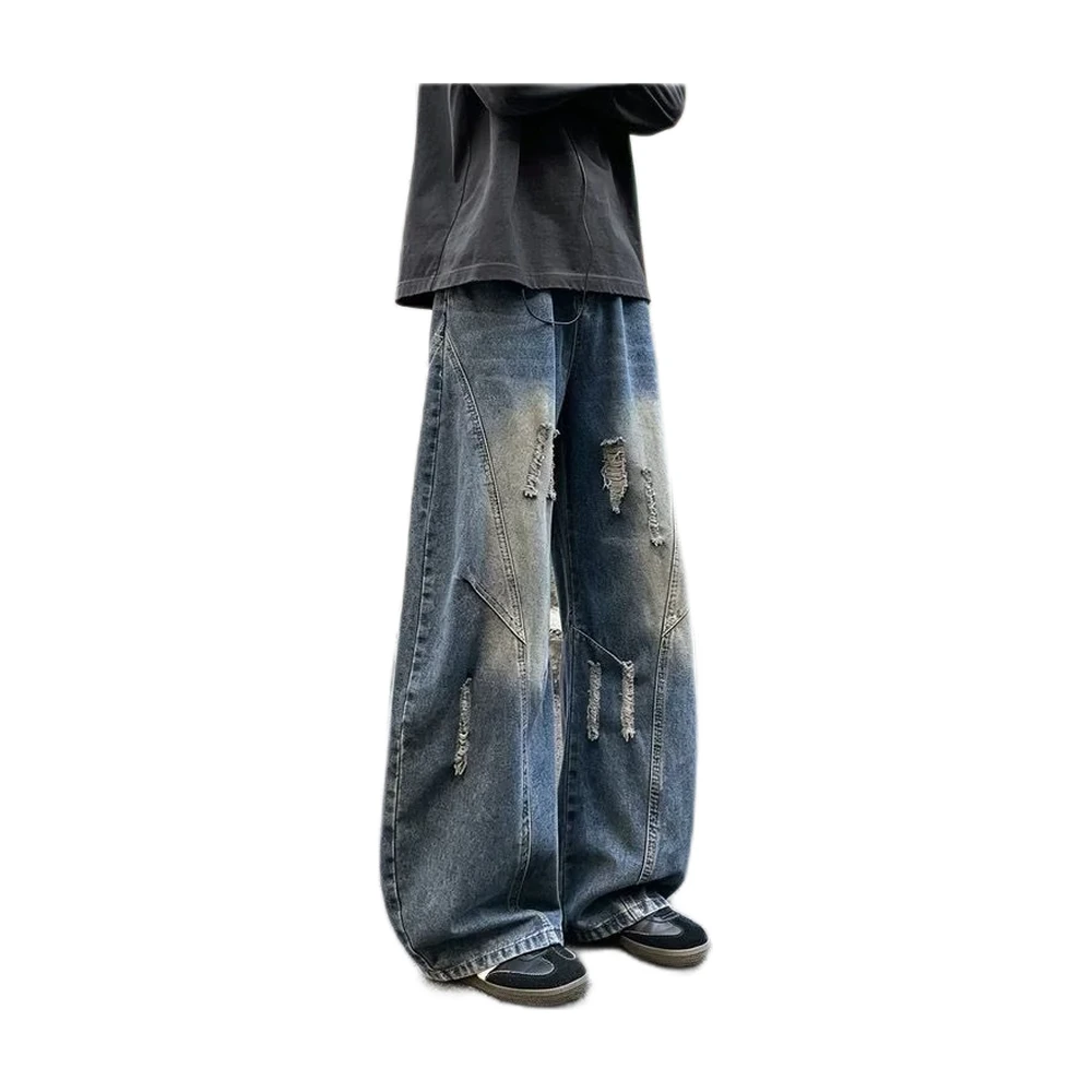 Men’s Distressed Washed Wide-Leg Jeans - garment view