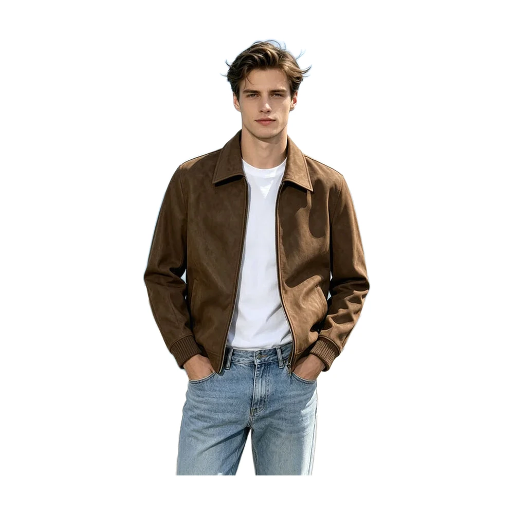 Men’s Suede-Look Zip-Up Casual Jacket - garment view