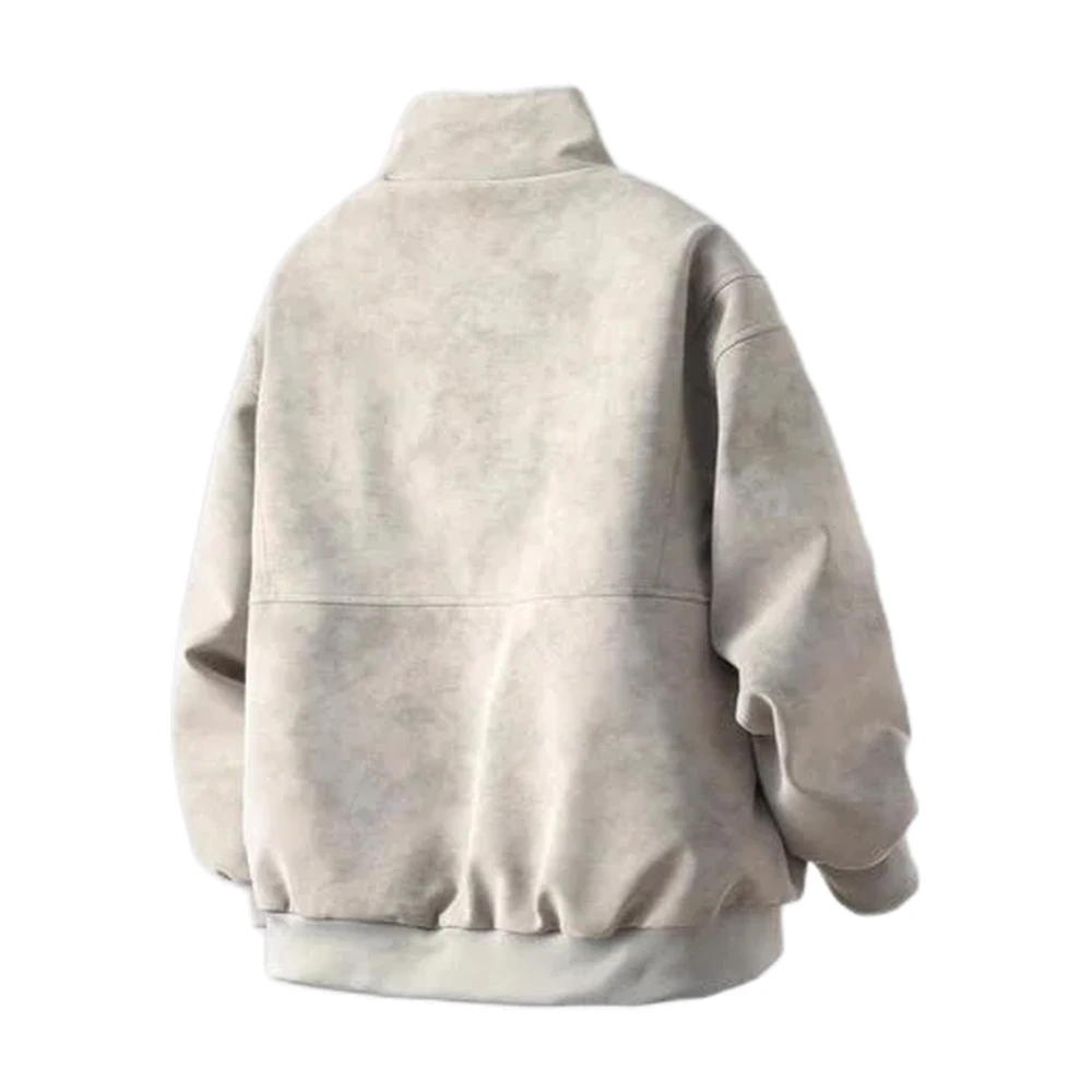 Men’s Suede-Look Stand Collar Bomber Jacket - garment view