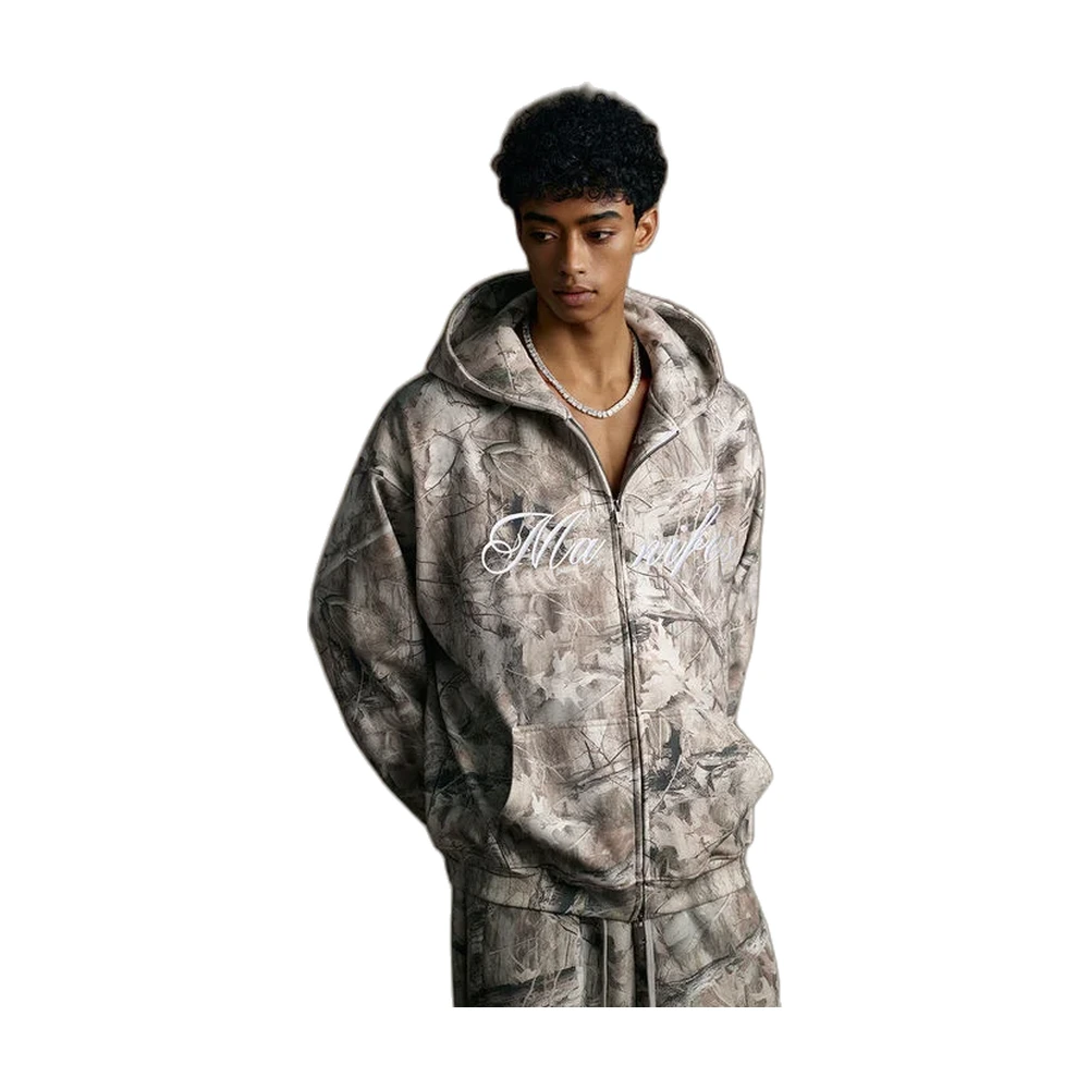 Men’s Abstract Print Embroidered Hooded Zip-Up Jacket - garment view