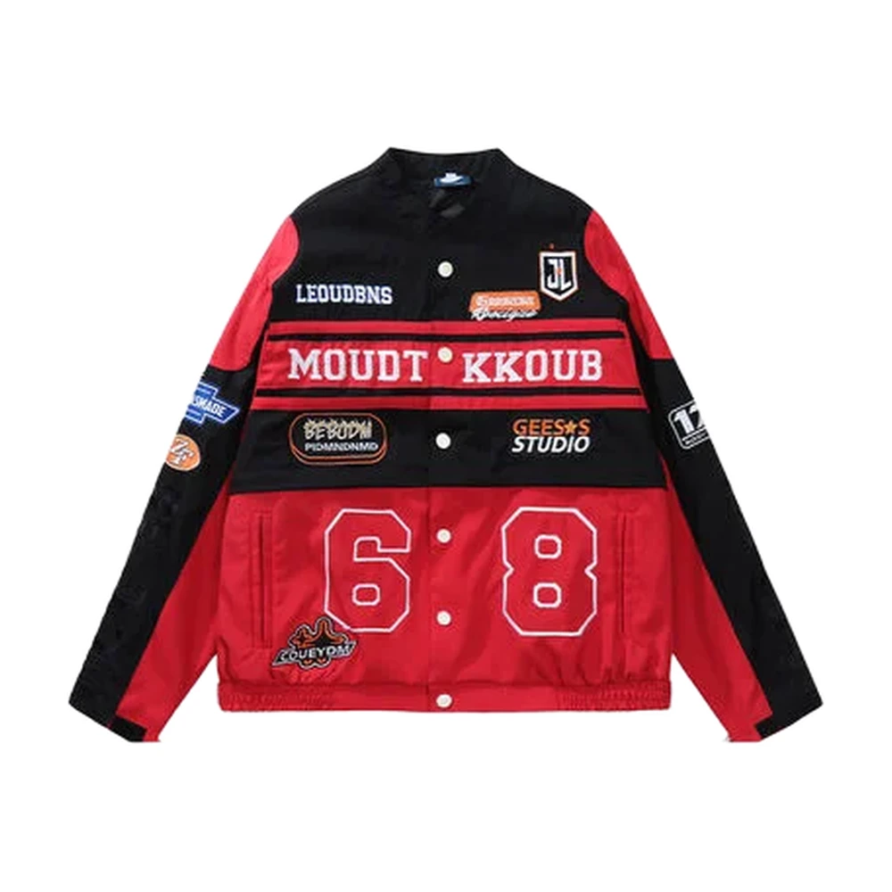 Men’s Racing-Inspired Colorblock Patchwork Snap Jacket - garment view