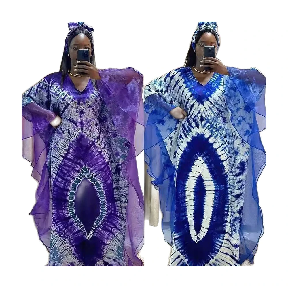 Women’s African Print Chiffon Kaftan Dress - garment view