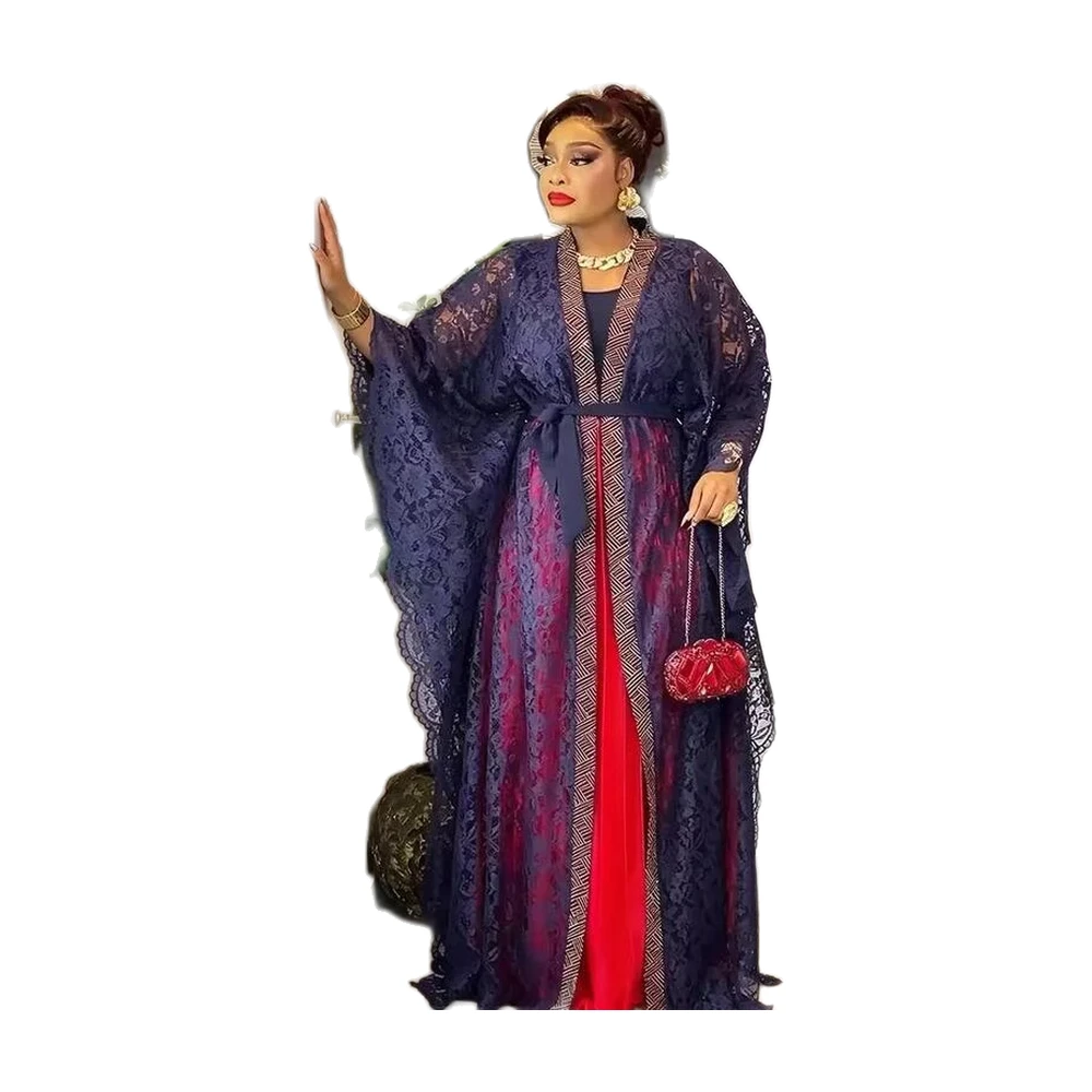 Women’s Floral Lace Overlay Evening Dress Set - garment view