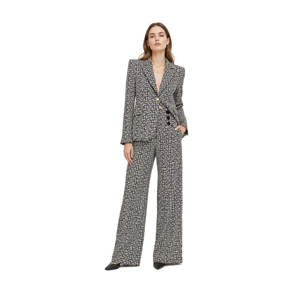 Women’s Geometric Print Blazer Pants Set - garment view