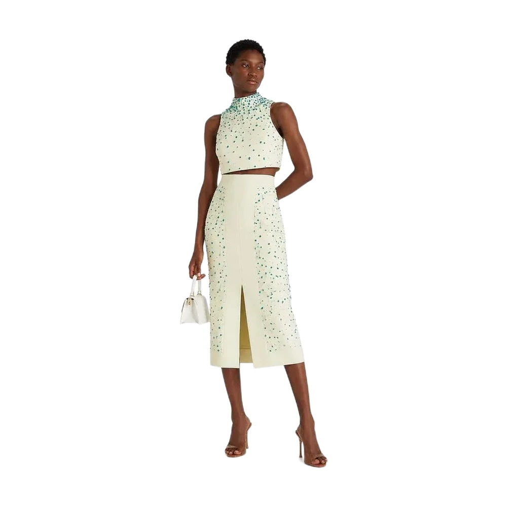 Elegant Women’s Beaded Crop Top & Midi Skirt Set - garment view