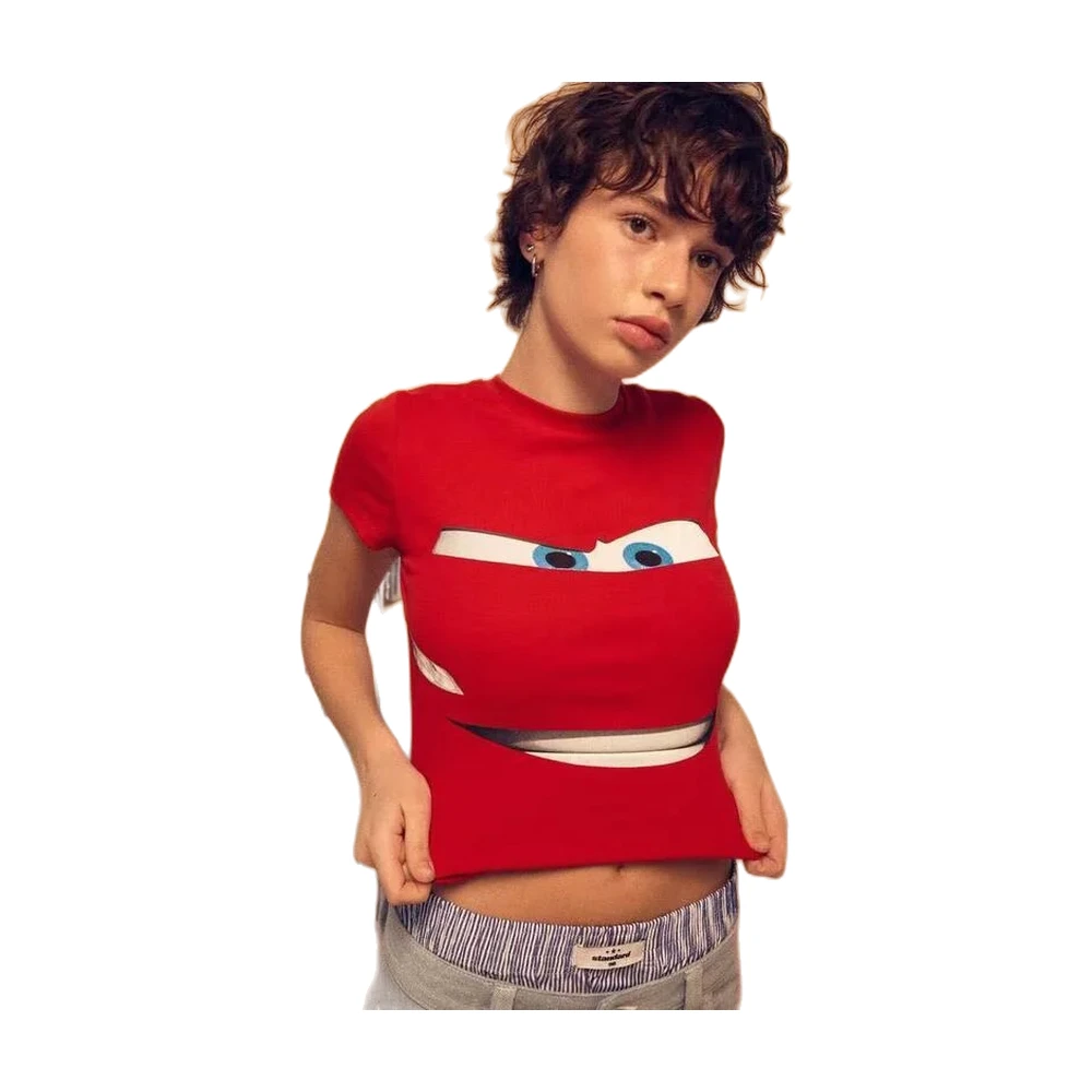 Women’s Cropped Fit Graphic Detail Cotton Blend T-Shirt for Casual Wear - garment view