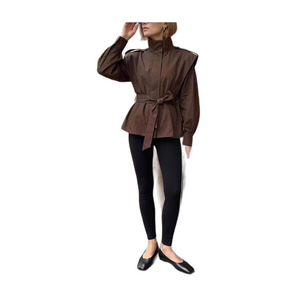 Women’s Belted Stand Collar Jacket - garment view