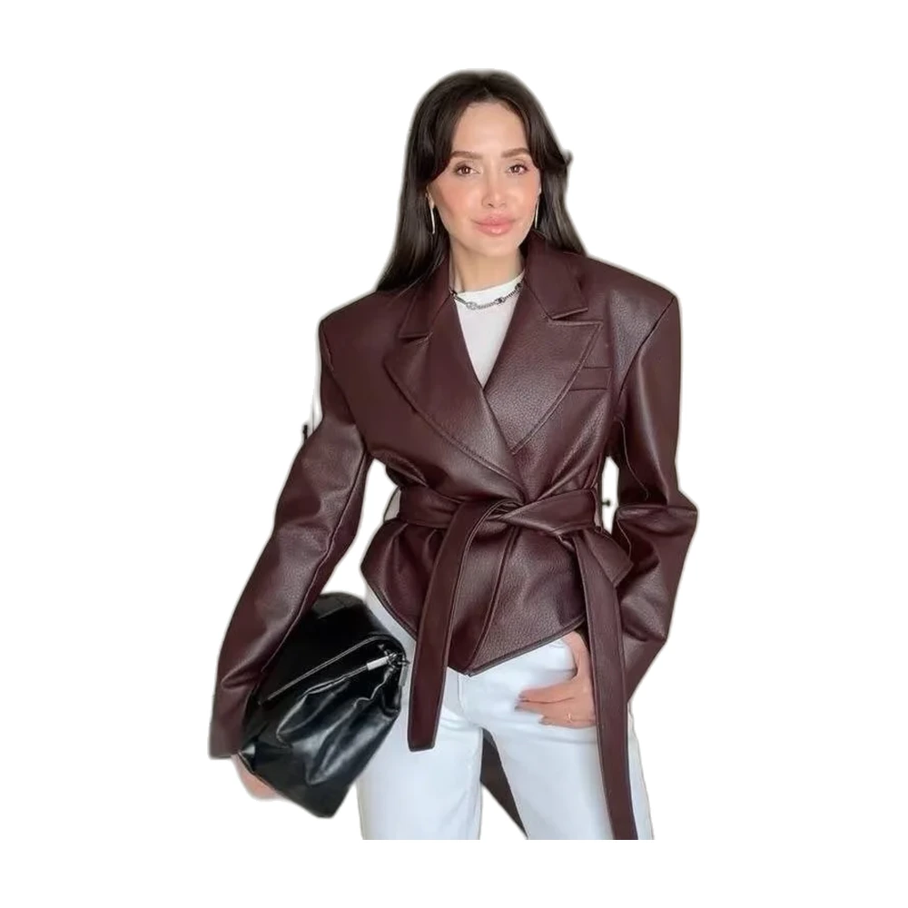 Women’s Premium Faux Leather Blazer Jacket - garment view