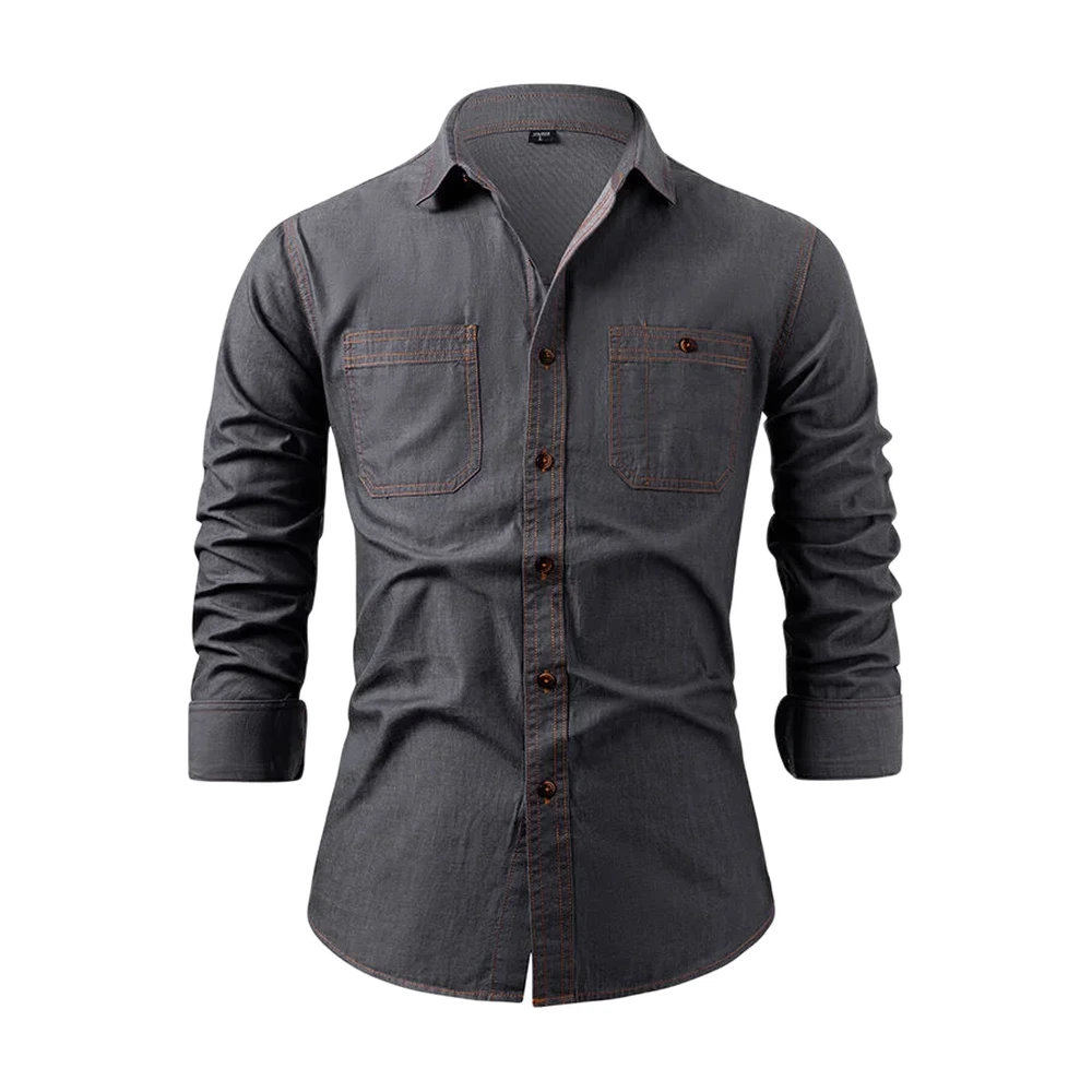 Men’s Contrast Stitch Long Sleeve Casual Shirt - garment view