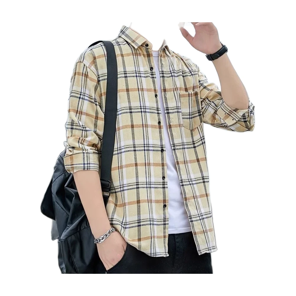 Men’s Casual Plaid Long Sleeve Shirt - garment view