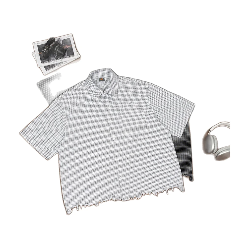 Men’s Distressed Hem Plaid Shirt - garment view