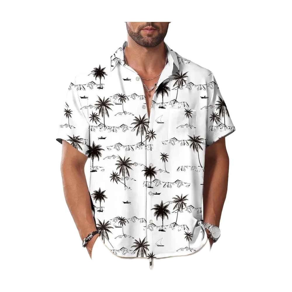 Men’s Tropical Floral Print Short Sleeve Casual Shirt - garment view