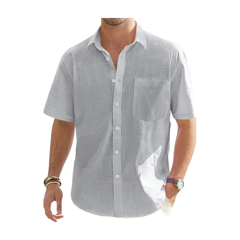 Men’s Lightweight Linen Blend Breathable Casual Shirt for Summer - garment view