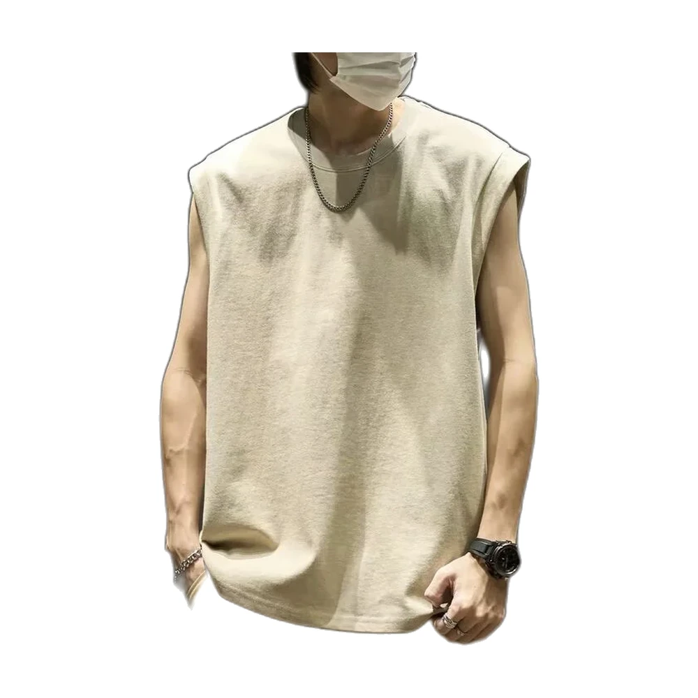 Men’s Oversized Cotton Blend Breathable Sleeveless T-Shirt for Summer Streetwear - garment view