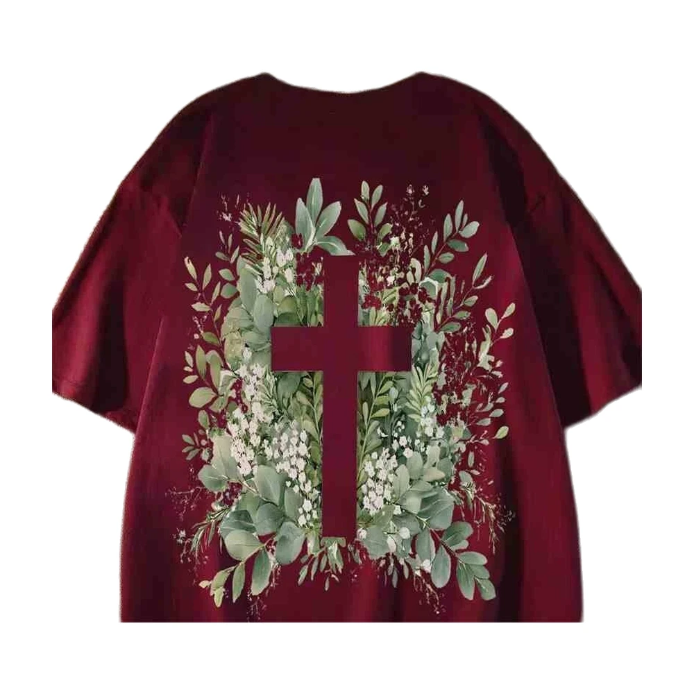 Men’s Floral Cross Print Graphic T-Shirt in Soft Cotton Fabric for Streetwear Style - garment view