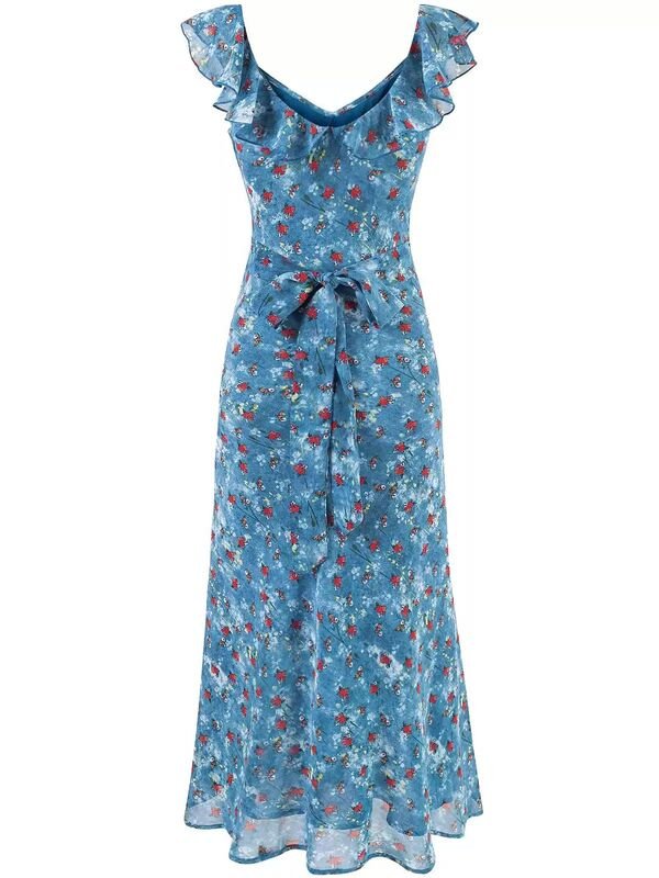 Women’s Floral Print V-Neck Maxi Dress - garment view