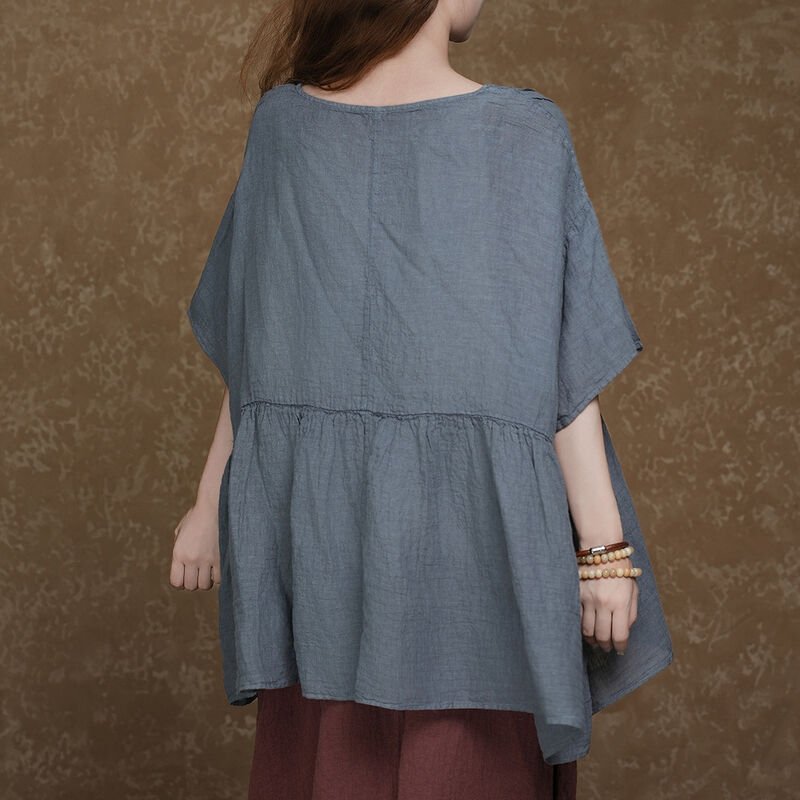 Women's Loose-Fit Gathered-Waist Asymmetric Tunic Top for Casual Wear - Image 2