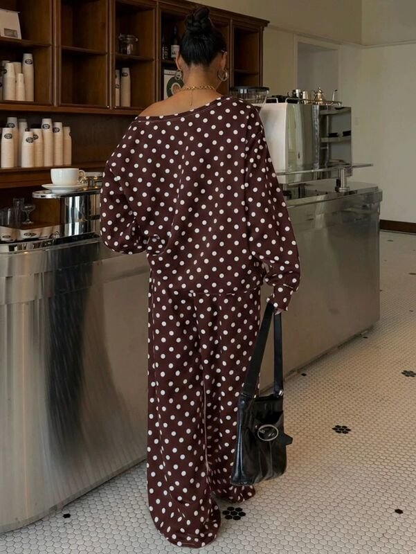 Women’s Polka-Dot Relaxed Fit Two-Piece Lounge Set - Image 2