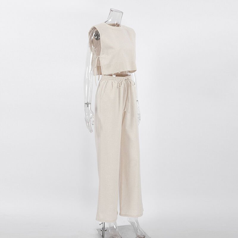 Women’s Side-Tie Crop Top and Straight-Leg Pants Set - garment view