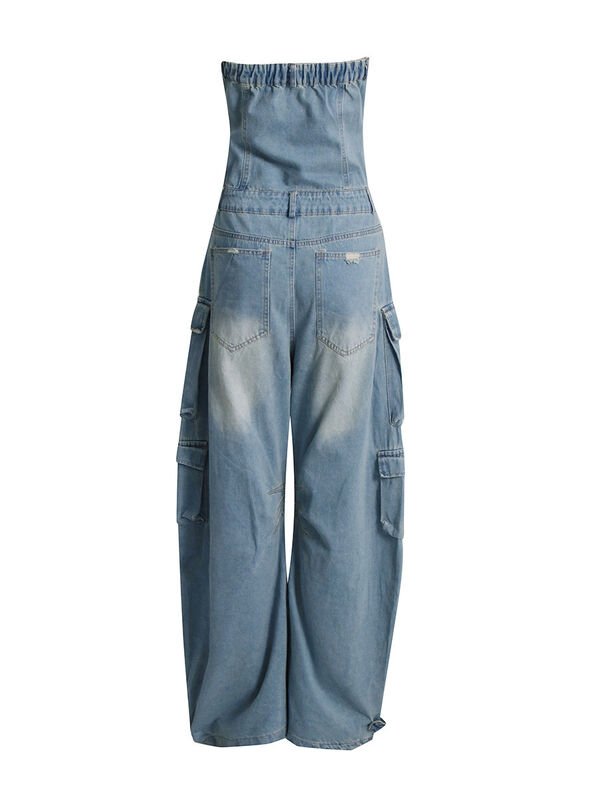Women’s Denim Cargo Jumpsuit - garment view