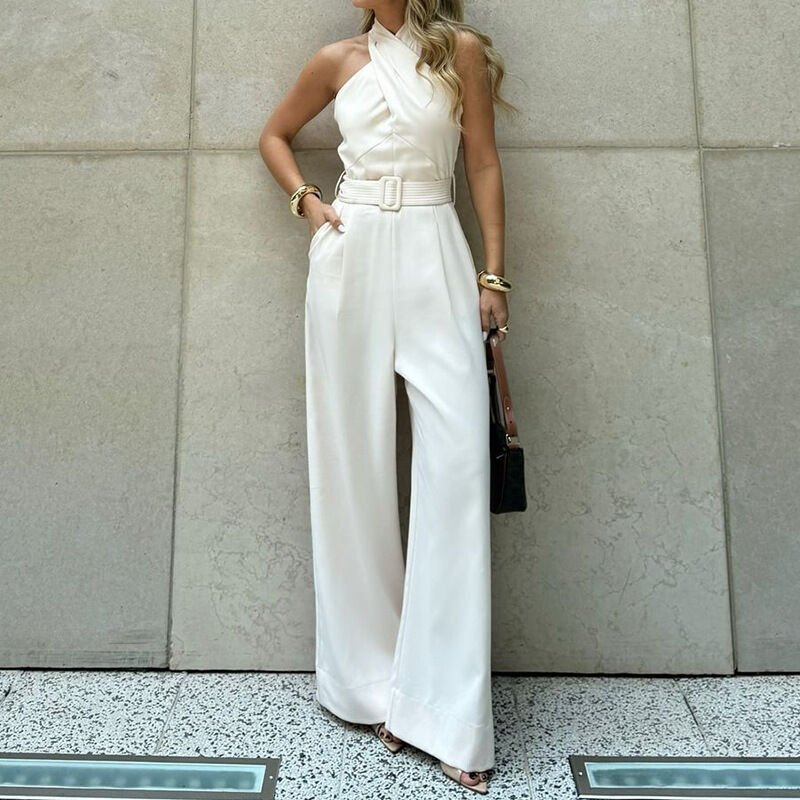 Women’s Elegant Halter Neck Wide Leg Jumpsuit - Image 2