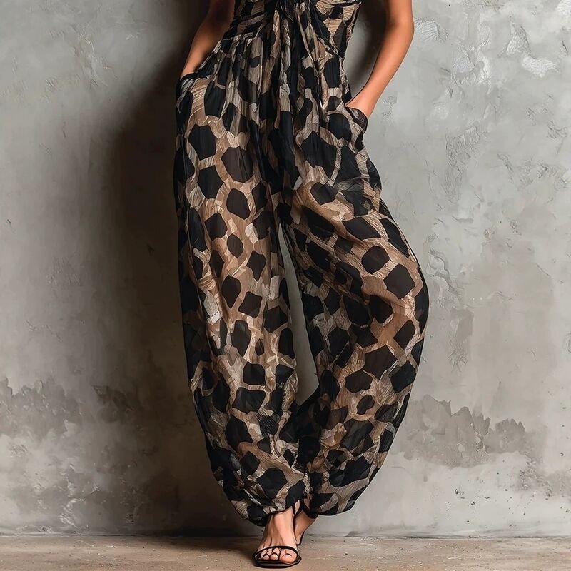 Women’s Leopard Print Spaghetti Strap Loose Fit Jumpsuit - Image 2