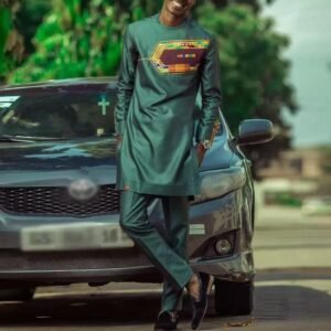 Men's African Traditional Embroidered Long Sleeve Set
