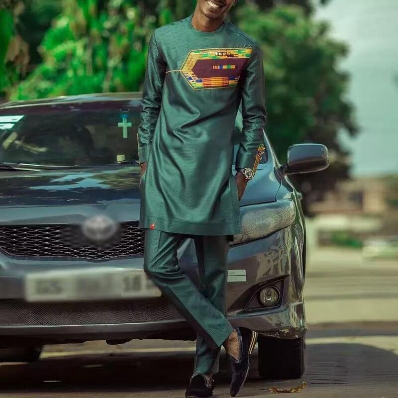 Men's African Traditional Embroidered Long Sleeve Set
