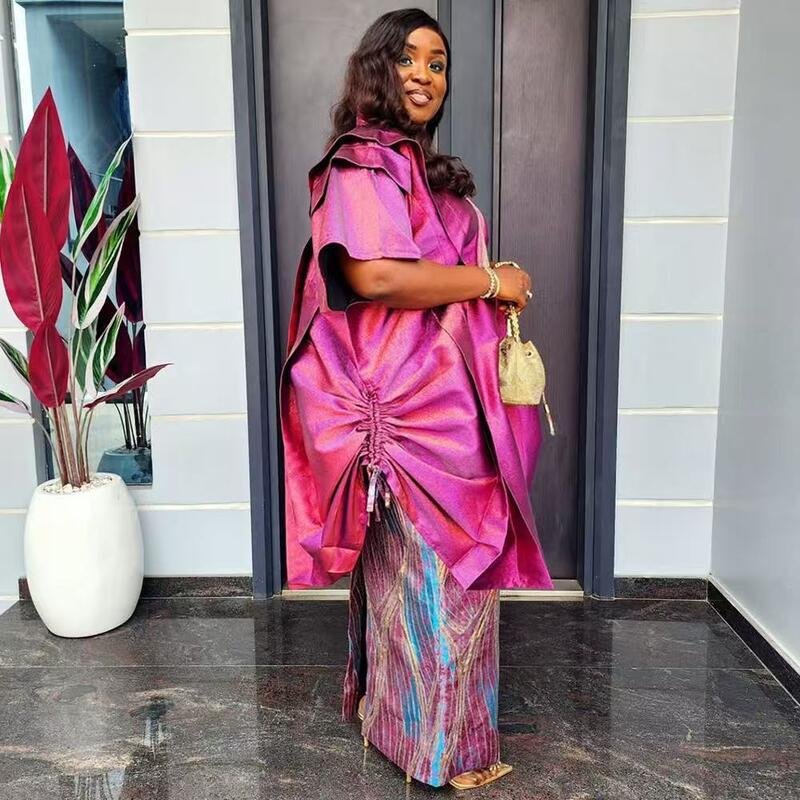 Women’s African Traditional Two-Piece Metallic Fabric Set - Image 3