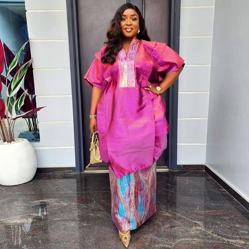 Women’s African Traditional Two-Piece Metallic Fabric Set - garment view