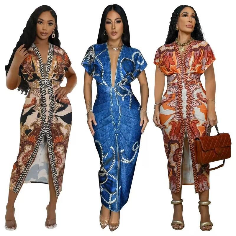 Women’s African Print Bodycon Long Dress - Image 3