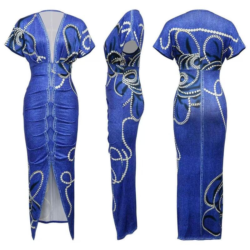 Women’s African Print Bodycon Long Dress - garment view
