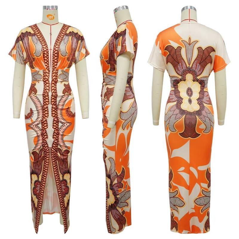 Women’s African Print Bodycon Long Dress - Image 2