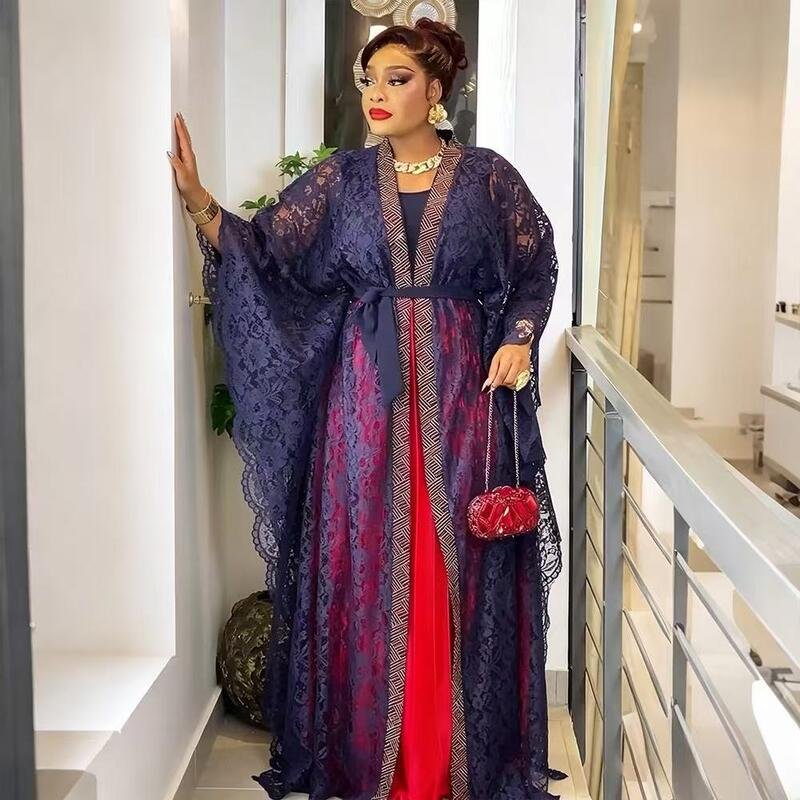 Women’s Floral Lace Overlay Evening Dress Set - garment view