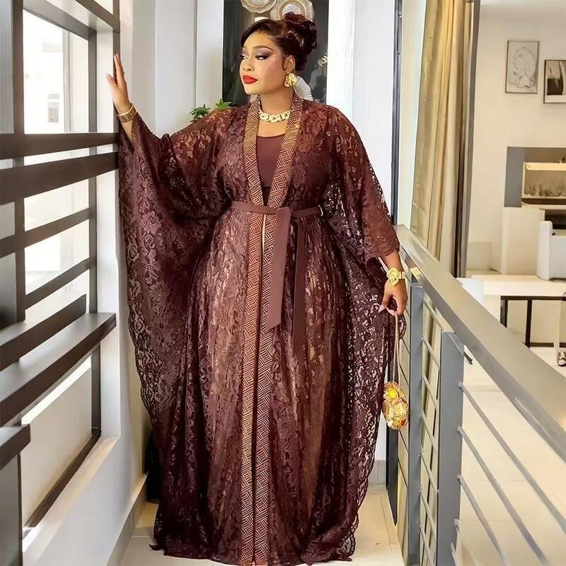 Women’s Floral Lace Overlay Evening Dress Set - Image 2