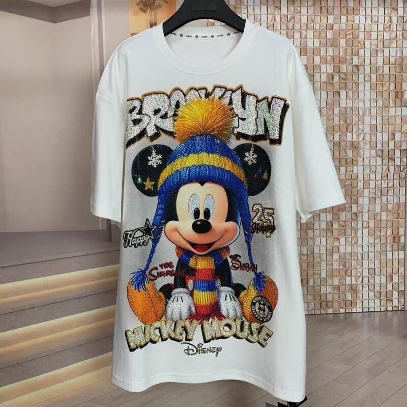 Women’s Rhinestone Detail Cartoon Graphic Tee - garment view