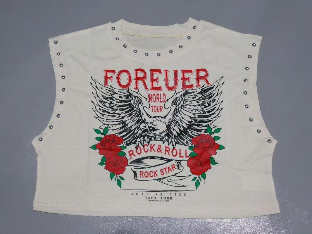 Women’s Studded Graphic Cropped Tank Top - garment view