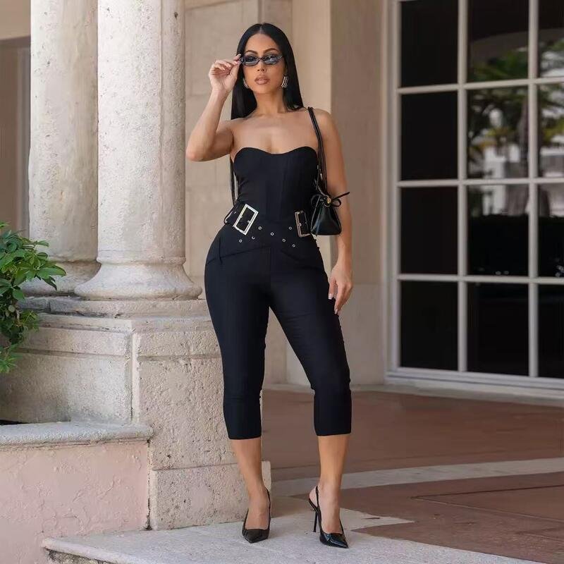 Women’s Strapless Belted Jumpsuit - Image 3