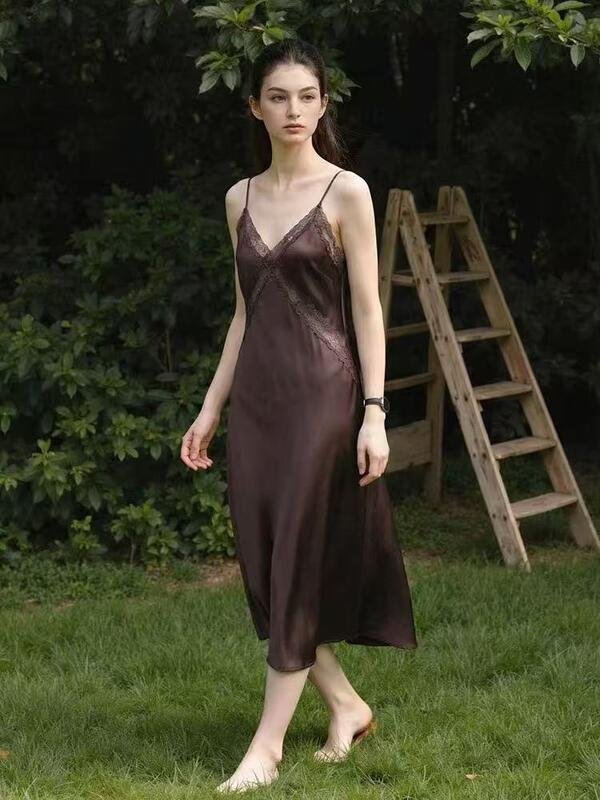 Women’s Satin Lace Slip Midi Dress - Image 2
