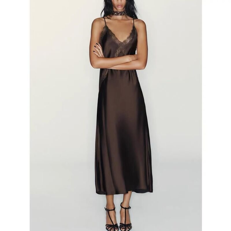 Women’s Satin Lace Slip Midi Dress - Image 3
