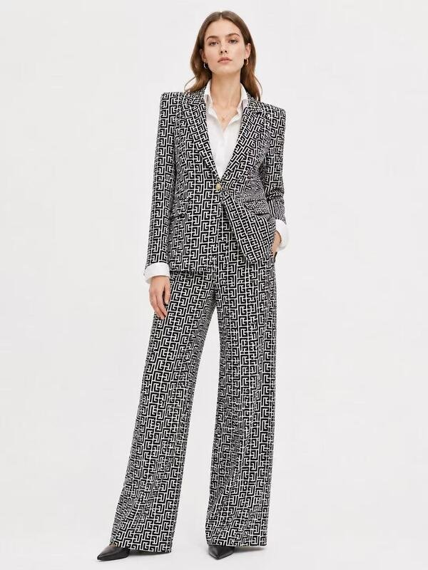 Women’s Geometric Print Blazer Pants Set - Image 2