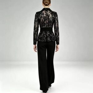 Floral Embroidered Lace Blazer Pants Suit Set