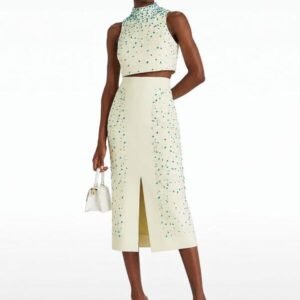 Elegant Women's Beaded Crop Top & Midi Skirt Set