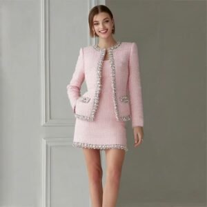Elegant Women's Tweed Blazer & Mini Skirt Set
