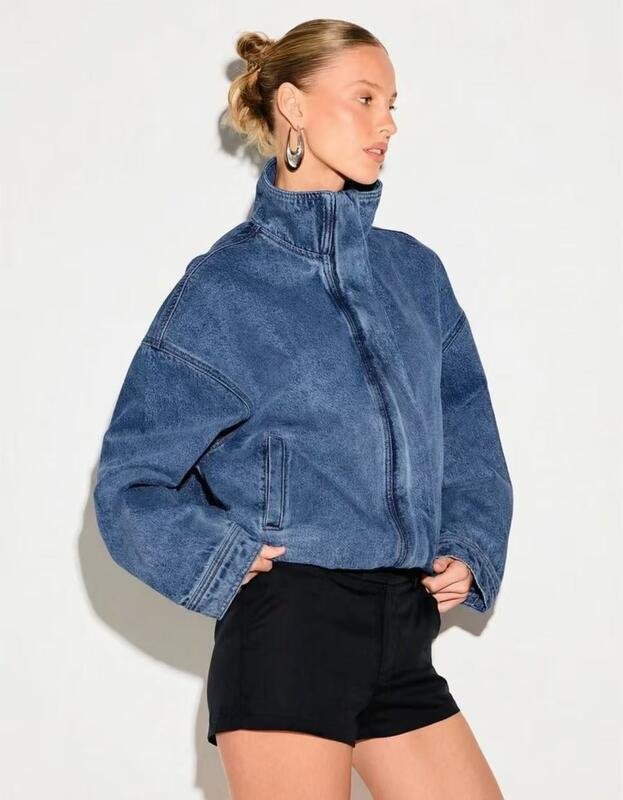 Women’s Premium Denim Bomber Jacket - Image 3